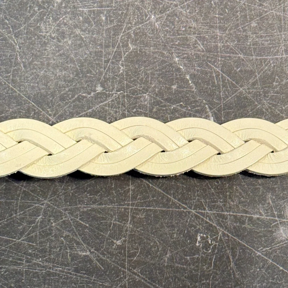 Women American Eagle Belt | Size 34 (10-12) | Cream Braided Leather Brass Buckle